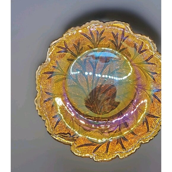 Vtg Carnival Indiana Glass Tree Of Life Iridescent 10” Scallop Serving Plate - Picture 1 of 3